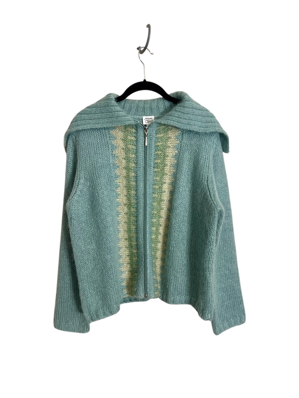 Vintage Margaret O Leary mohair cardigan zip sweater shawl collar sz Large